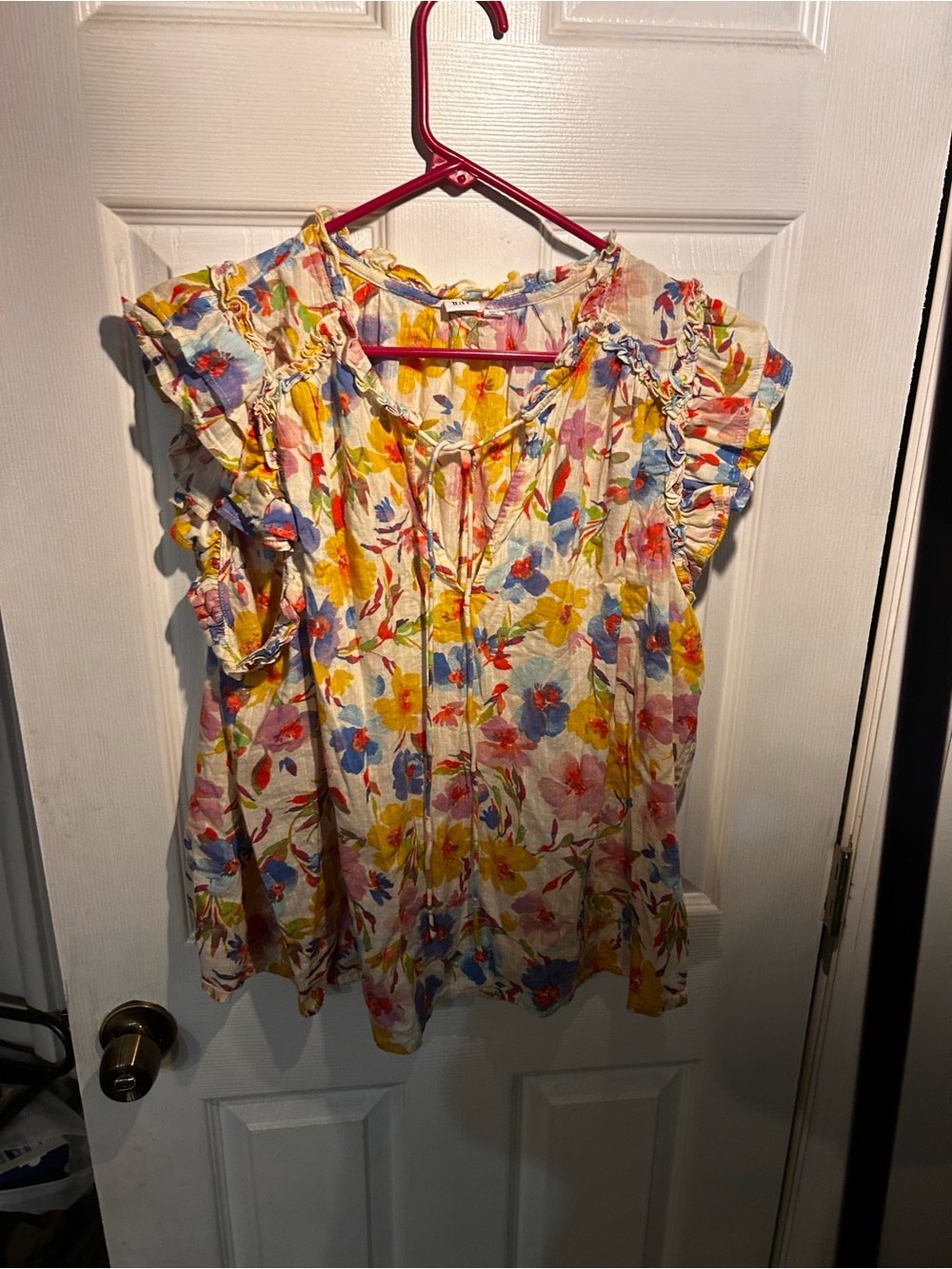 GAP Floral Ruffle Tie-Front Blouse - Yellow, Blue, Pink